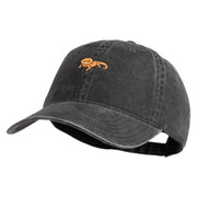 Simple Bearded Dragon Embroidered Washed Solid Pigment Dyed Cotton Twill Brass Buckle Cap - Black OSFM