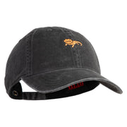 Simple Bearded Dragon Embroidered Washed Solid Pigment Dyed Cotton Twill Brass Buckle Cap - Black OSFM