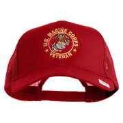 US Marine Corps Veteran Emblem Embroidered Solid Cotton Twill Mesh Prostyle Cap - Red OSFM