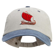 Argo Boat Embroidered Pigment Dyed Wash Cap - Beige-Navy OSFM