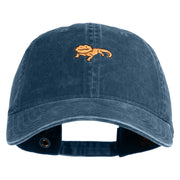Simple Bearded Dragon Embroidered Washed Solid Pigment Dyed Cotton Twill Brass Buckle Cap - Navy OSFM