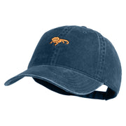 Simple Bearded Dragon Embroidered Washed Solid Pigment Dyed Cotton Twill Brass Buckle Cap - Navy OSFM