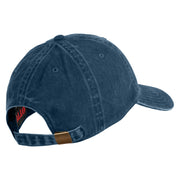 Simple Bearded Dragon Embroidered Washed Solid Pigment Dyed Cotton Twill Brass Buckle Cap - Navy OSFM