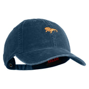 Simple Bearded Dragon Embroidered Washed Solid Pigment Dyed Cotton Twill Brass Buckle Cap - Navy OSFM