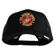 US Marine Corps Veteran Emblem Embroidered Solid Cotton Twill Mesh Prostyle Cap - Black OSFM