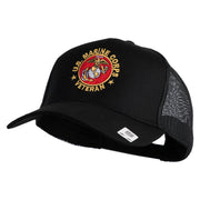 US Marine Corps Veteran Emblem Embroidered Solid Cotton Twill Mesh Prostyle Cap - Black OSFM