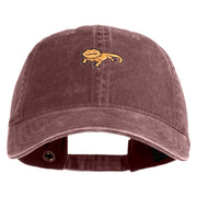 Simple Bearded Dragon Embroidered Washed Solid Pigment Dyed Cotton Twill Brass Buckle Cap - Maroon OSFM