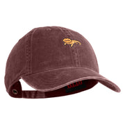Simple Bearded Dragon Embroidered Washed Solid Pigment Dyed Cotton Twill Brass Buckle Cap - Maroon OSFM