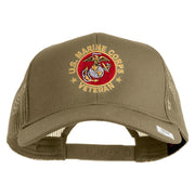 US Marine Corps Veteran Emblem Embroidered Solid Cotton Twill Mesh Prostyle Cap - Khaki OSFM