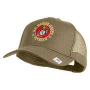 US Marine Corps Veteran Emblem Embroidered Solid Cotton Twill Mesh Prostyle Cap - Khaki OSFM