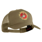 US Marine Corps Veteran Emblem Embroidered Solid Cotton Twill Mesh Prostyle Cap - Khaki OSFM