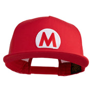 Mario World Logo Circle Patched 5 Panel Mesh Trucker Snapback Cap - Red OSFM