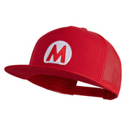 Mario World Logo Circle Patched 5 Panel Mesh Trucker Snapback Cap - Red OSFM