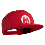 Mario World Logo Circle Patched 5 Panel Mesh Trucker Snapback Cap - Red OSFM
