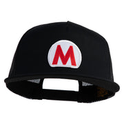 Mario World Logo Circle Patched 5 Panel Mesh Trucker Snapback Cap - Black OSFM