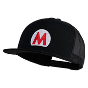 Mario World Logo Circle Patched 5 Panel Mesh Trucker Snapback Cap - Black OSFM
