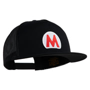 Mario World Logo Circle Patched 5 Panel Mesh Trucker Snapback Cap - Black OSFM