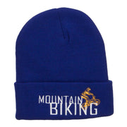 Mountain Biking Embroidered Long Beanie