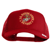 US Marine Corps Retired Emblem Embroidered Solid Cotton Twill Mesh Prostyle Cap - Red OSFM