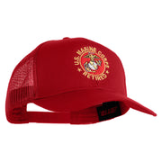 US Marine Corps Retired Emblem Embroidered Solid Cotton Twill Mesh Prostyle Cap - Red OSFM