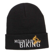 Mountain Biking Embroidered Long Beanie