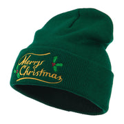 Merry Christmas with Mistletoes Embroidered Long Beanie