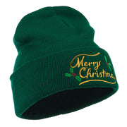 Merry Christmas with Mistletoes Embroidered Long Beanie