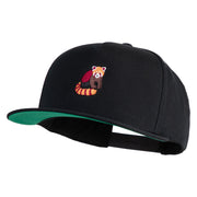 Red Panda Embroidered 5 Panel Flat Bill Twill Snapback Solid Cap - Black OSFM