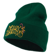 Merry Christmas with Candy Cane Embroidered Long Beanie