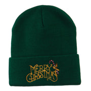 Merry Christmas with Candy Cane Embroidered Long Beanie