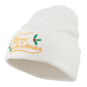 Merry Christmas with Mistletoes Embroidered Long Beanie