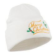 Merry Christmas with Mistletoes Embroidered Long Beanie