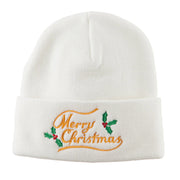 Merry Christmas with Mistletoes Embroidered Long Beanie