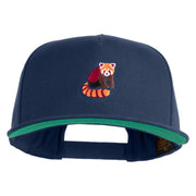 Red Panda Embroidered 5 Panel Flat Bill Twill Snapback Solid Cap - Navy OSFM