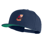 Red Panda Embroidered 5 Panel Flat Bill Twill Snapback Solid Cap - Navy OSFM