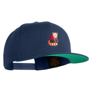 Red Panda Embroidered 5 Panel Flat Bill Twill Snapback Solid Cap - Navy OSFM