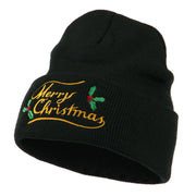 Merry Christmas with Mistletoes Embroidered Long Beanie