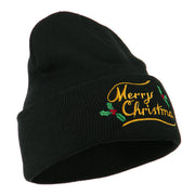 Merry Christmas with Mistletoes Embroidered Long Beanie