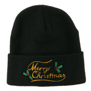 Merry Christmas with Mistletoes Embroidered Long Beanie