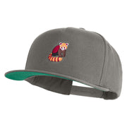 Red Panda Embroidered 5 Panel Flat Bill Twill Snapback Solid Cap - Dark Grey OSFM