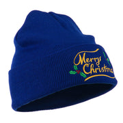 Merry Christmas with Mistletoes Embroidered Long Beanie