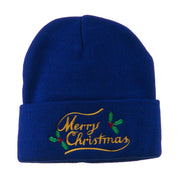 Merry Christmas with Mistletoes Embroidered Long Beanie