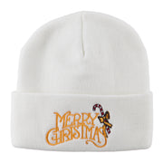 Merry Christmas with Candy Cane Embroidered Long Beanie