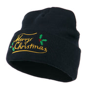 Merry Christmas with Mistletoes Embroidered Long Beanie