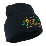 Merry Christmas with Mistletoes Embroidered Long Beanie