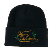 Merry Christmas with Mistletoes Embroidered Long Beanie