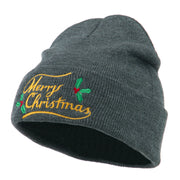 Merry Christmas with Mistletoes Embroidered Long Beanie