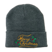 Merry Christmas with Mistletoes Embroidered Long Beanie