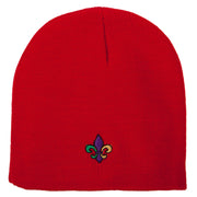 Mardi Gras Fleur de Lis Embroidered 8 Inch Knitted Short Beanie