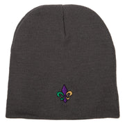 Mardi Gras Fleur de Lis Embroidered 8 Inch Knitted Short Beanie